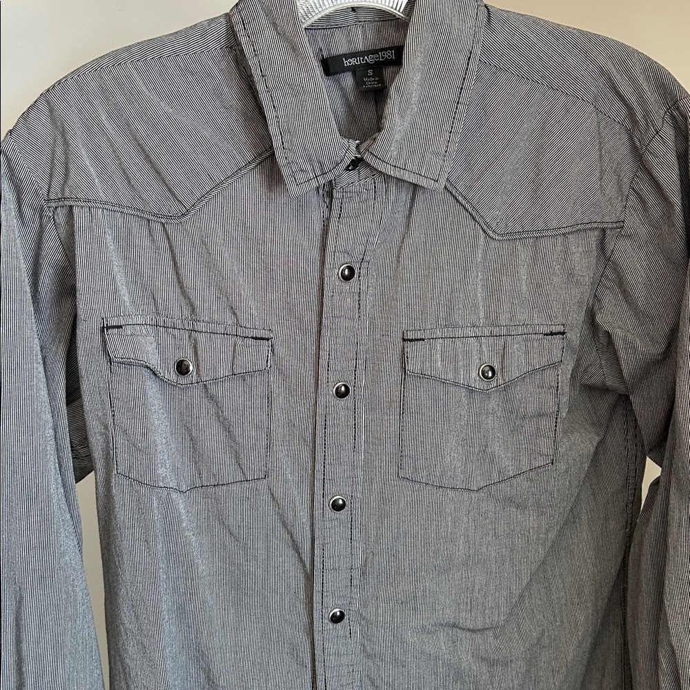 Heritage 1981 Black/ grey/ gray/ charcoal Striped Shirt pearl snap